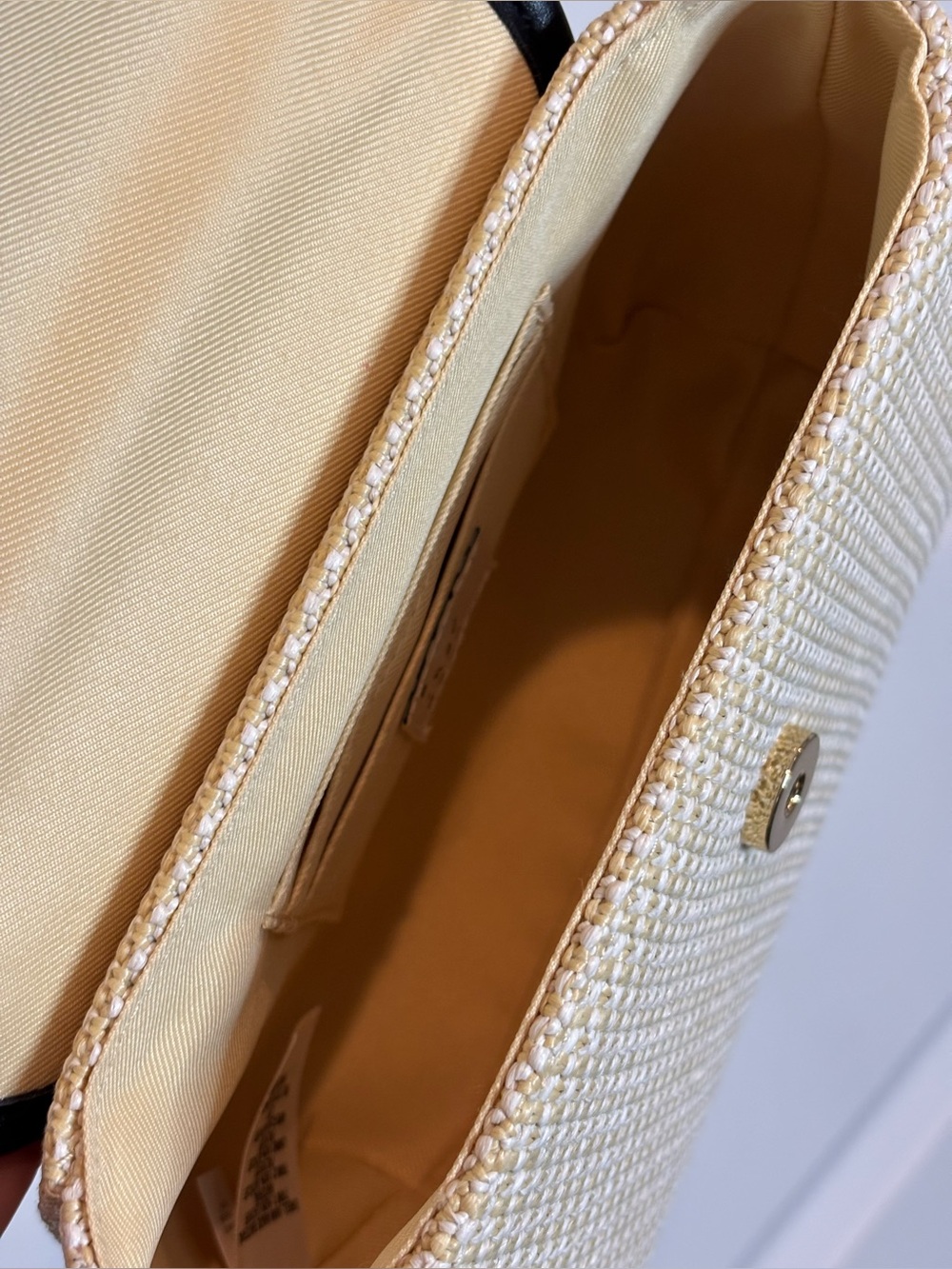 A New Day Black Bow Bamboo Handle Tan Neutral Woven Bag - Picture 5 of 7